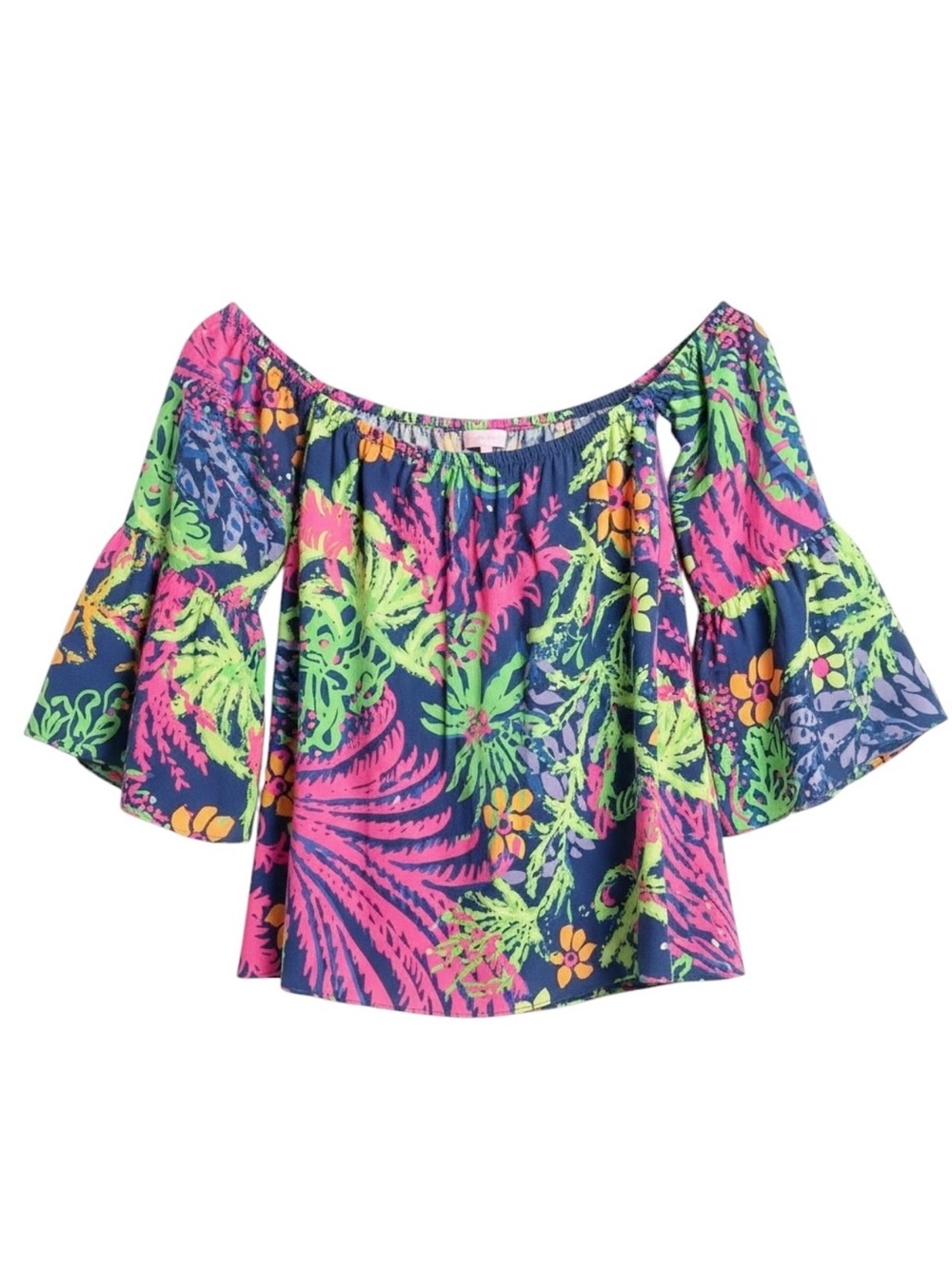 Lilly Pulitzer Sanilla Silk Top Indigo All A Glow Off Shoulder Size Small